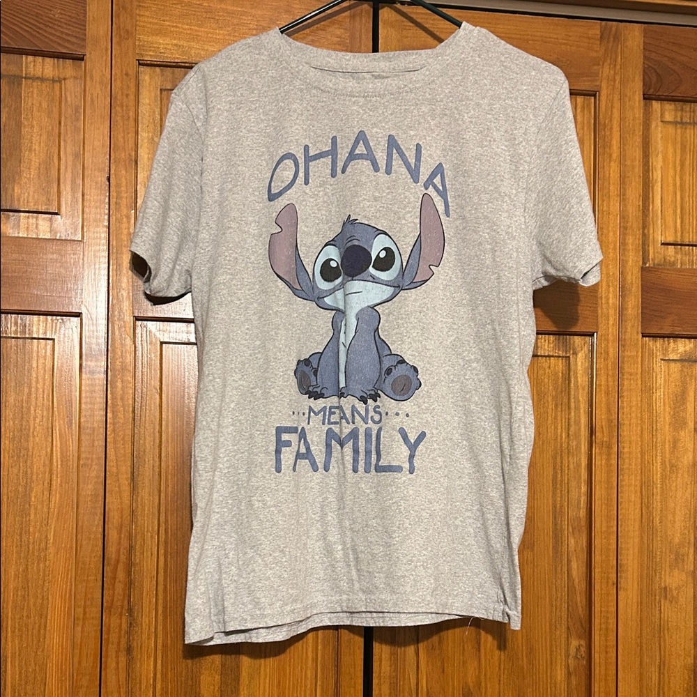Disney Gray Tee with Stitch and Ohana Print